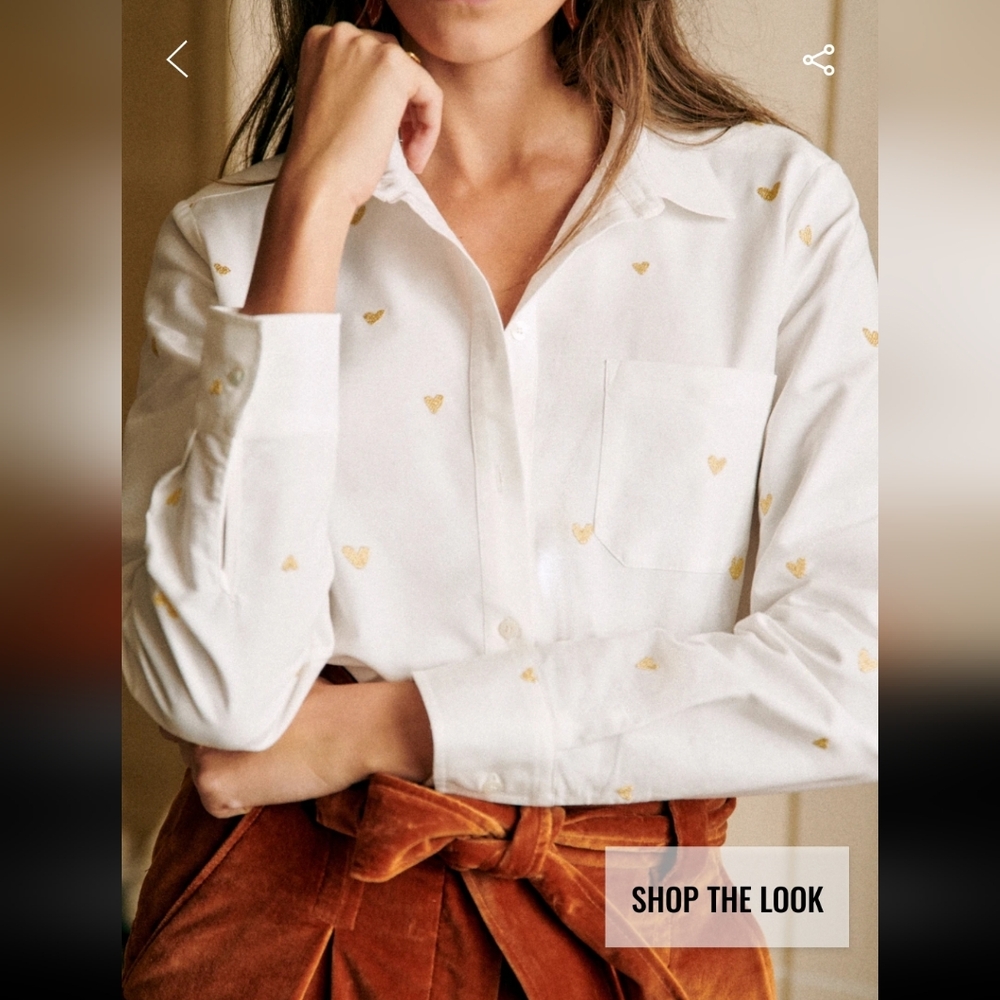 Sezane Tomboy White and Gold Button Down Shirt